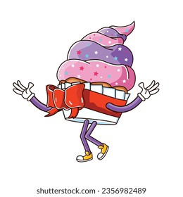 Cupcake Fast Food Character Isolated Retro Cartoon Vector