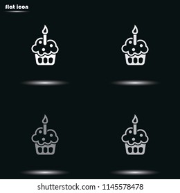Cupcake with festive candle flat grayscale vector icon.