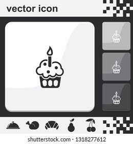 Cupcake with festive candle flat set of buttons vector icon.