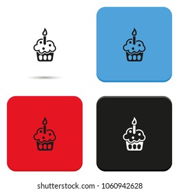 Cupcake with festive candle flat vector icon.