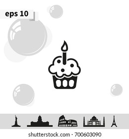 Cupcake with festive candle icon.
