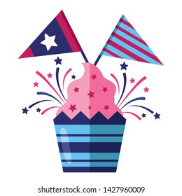 cupcake and flags american happy independence day vector illustration