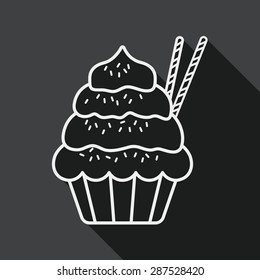cupcake flat icon with long shadow, line icon