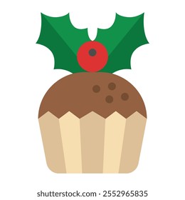 ícone plano cupcake, vetor e ilustração