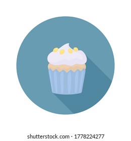 Cupcake flache Illustration mit langem Schatten. Vektorsymbol von Muffin.