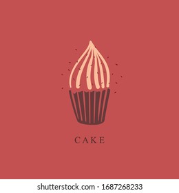 Cupcake flat vector illustration. Cupcake logo for a pastry shop, cafe. Contour, stylish cupcake logo. Cupcake Icon. Illustration for the menu. Vector logo design template