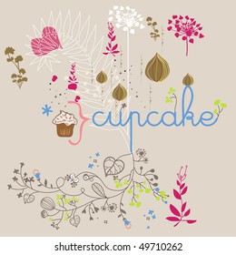 cupcake with floral background