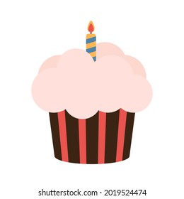 Cupcake with fondant and one candle. Vector illustration. EPS10