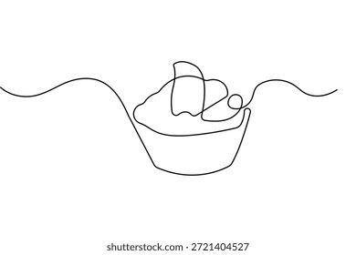 Cupcake food icon in continuous one line drawing style with minimalist thin stroke vector design