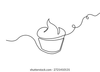 Cupcake Food Symbol in durchgehender einzeiliger Zeichnungsstil mit minimalistischer dünner Strich-Vektorkunst