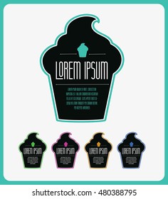 Cupcake form vintage template.Design for menu, banner, card, bakery shop
5 colors
