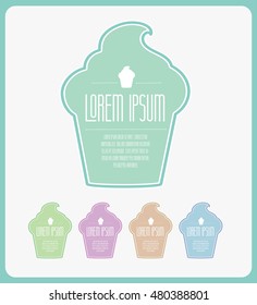 Cupcake form vintage template.Design for menu, banner, card, bakery shop
5 colors