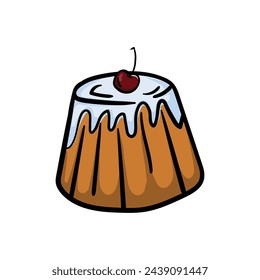 Cupcake mit Frosting und Kirschen. Helle Vektor-Doodle-Illustration isoliert auf weißem Hintergrund.