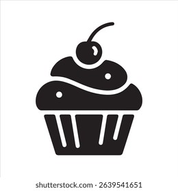 Cupcake with Frosting and Cherry Silhouette Icon – Minimal Dessert Vector Design	