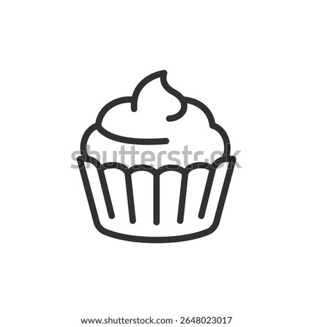 Cupcake with frosting, linear icon. Small sweet dessert for parties or snacks. Line with editable stroke.