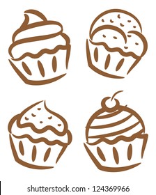 cupcake and frozen yogurt icon in doodle style