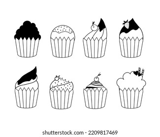 cupcake and frozen yogurt icon in doodle style