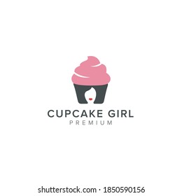 Cupcake Girl Logo Vector Icon