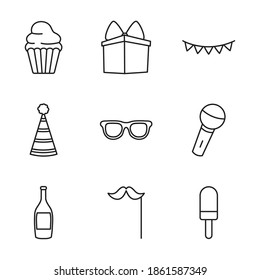 cupcake and glasses icon set over white background, line style, vector illustration
