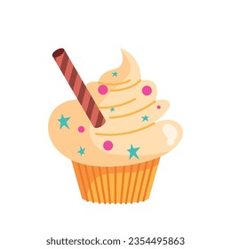 cupcake with glaze and sprinkles vector isolated
