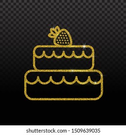 Cupcake glitter icon isolated on background. Golden glitter cupcake for design of invitation, greeting card, birthday.