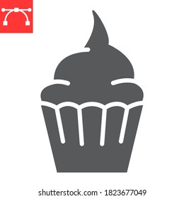 Cupcake glyph icon, dessert and cake, muffin sign vector graphics, editable stroke solid icon, eps 10