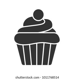 Cupcake glyph icon. Muffin. Silhouette symbol. Negative space. Vector isolated illustration