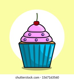 Cupcake, great design for any purposes. Isolated on yellow white background. Yummy sweet food. Birthday cake. Tasty bakery. Happy birthday party. Unhealthy tasty food. Colorful vector illustration.