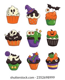 Cupcake halloween holiday. Sweet confectionery. Vector drawing. Collection of design elements.