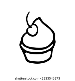 Cupcake. Hand drawn cupcake with cherry doodle isolated on white background. Vector Illustration. EPS10