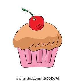 Cupcake Hand Drawn Colored Vector Icon