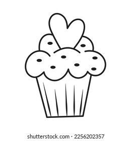 Cupcake in hand drawn doodle style. Yummy desert design. Vector illustration.