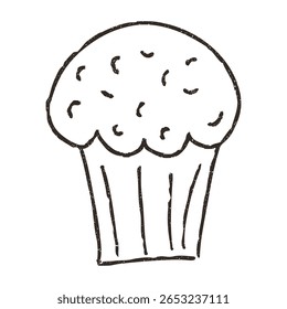 Cupcake, hand drawn doodle, vector illustration isolated on white background. Outline sketch style with grunge vintage texture. Concepts of bakery, pastry shop and muffins.