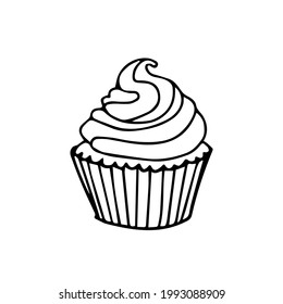 Cupcake hand drawn illustration. set of vector cupcakes for your design. doodle isolated on white background