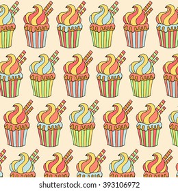 Cupcake hand drawn pattern. 