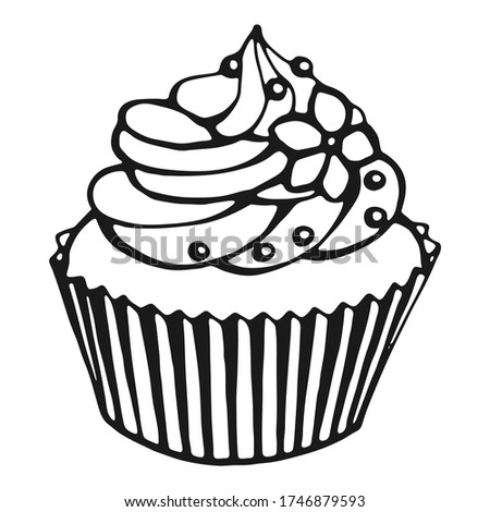 Cupcake. Hand drawn sweets doodle elements. Vector illustration on a white background.