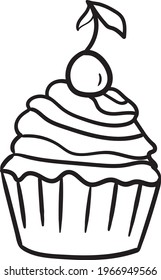 Cupcake hand drawn vector doodle illustration. Cartoon cake. Isolated on white background. Sweet. Hand drawn simple element