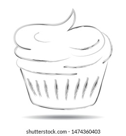 cupcake hand draws brushes style with isolated white backgrounds