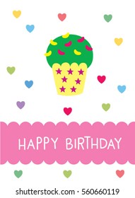 cupcake happy birthday greeting card vector. muffin happy birthday illustration card.