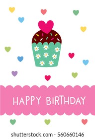 cupcake happy birthday greeting card vector. muffin happy birthday illustration card.