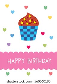 cupcake happy birthday greeting card vector. muffin happy birthday illustration card.