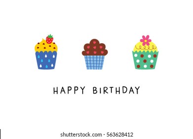 cupcake happy birthday greeting card. muffin happy birthday greeting card.