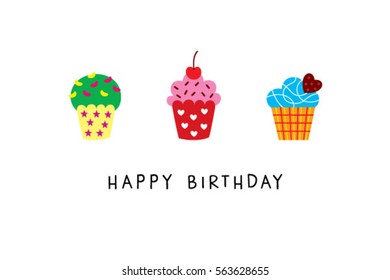 cupcake happy birthday greeting card. muffin happy birthday greeting card.
