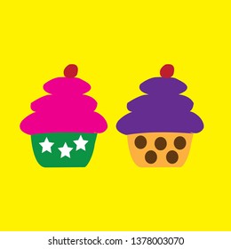 cupcake happy birthday in yellow background 
