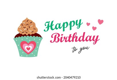 cupcake happy birthday to you greeting card vector
