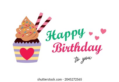 cupcake happy birthday to you greeting card vector