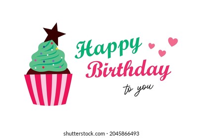 cupcake happy birthday to you greeting card vector
