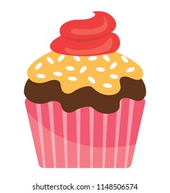 A cupcake having orange and red cream depicting raspberry orange cupcake 
