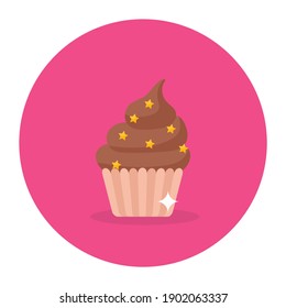 
Cupcake having sprinkles on it, dessert flat rounded vector 