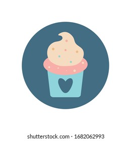 cupcake with heart flat block style icon design of love passion romantic valentines day wedding decoration and marriage theme Vector illustration